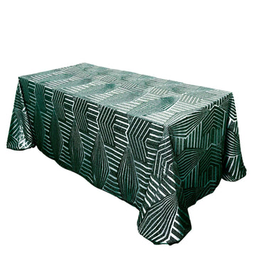 90"x132" Hunter Emerald Green Seamless Diamond Sequin Rectangular Tablecloth