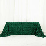 90x132inch Hunter Emerald Green Grandiose 3D Rosette Satin Rectangle Tablecloth