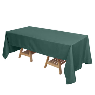 72"x120" Hunter Emerald Green Seamless Polyester Rectangle Tablecloth, Reusable Linen Tablecloth