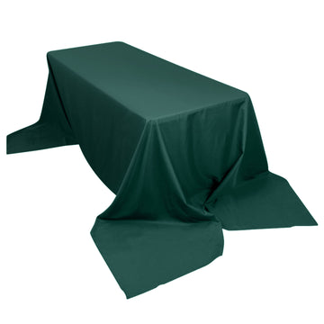 90"x156" Hunter Emerald Green Seamless Polyester Rectangular Tablecloth for 8 Foot Table With Floor-Length Drop