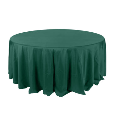 132" Hunter Emerald Green Seamless Polyester Round Tablecloth for 6 Foot Table With Floor-Length Drop