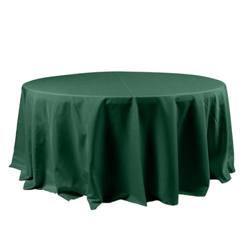 120" Hunter Emerald Green Seamless Polyester Round Tablecloth for 5 Foot Table With Floor-Length Drop