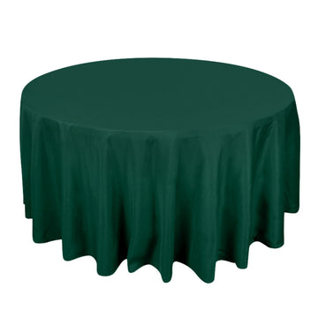120" Hunter Emerald Green Seamless Premium Polyester Round Tablecloth - 220GSM for 5 Foot Table With Floor-Length Drop