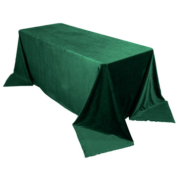 90"x132" Hunter Emerald Green Seamless Premium Velvet Rectangle Tablecloth, Reusable Linen for 6 Foot Table With Floor-Length Drop