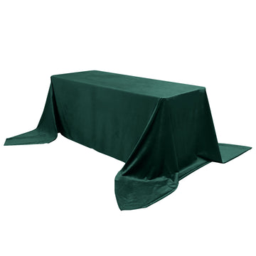 90"x156" Hunter Emerald Green Seamless Premium Velvet Rectangle Tablecloth, Reusable Linen