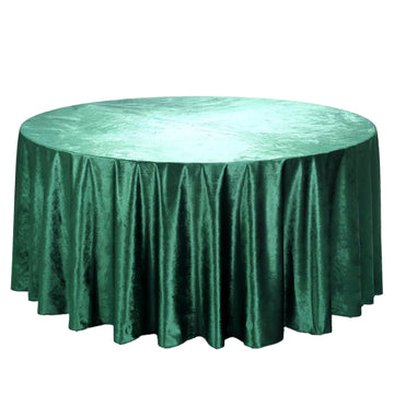 120" Hunter Emerald Green Seamless Premium Velvet Round Tablecloth, Reusable Linen for 5 Foot Table With Floor-Length Drop