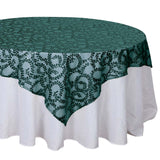 72x72inch Hunter Emerald Green Sequin Leaf Embroidered Seamless Tulle Table Overlay