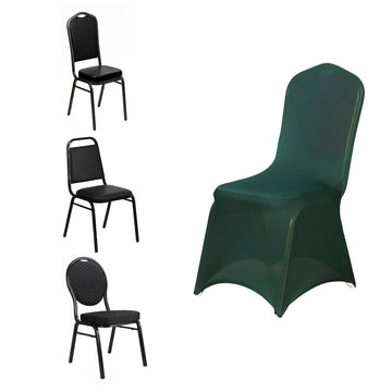 Hunter Emerald Green Spandex Stretch Fitted Banquet Slip On Chair Cover - 160 GSM