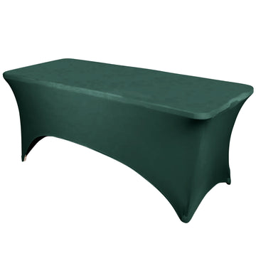 Hunter Emerald Green Stretch Spandex Rectangle Tablecloth 6ft Wrinkle Free Fitted Table Cover for 72"x30" Tables