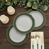 10 Pack | 8inch Hunter Emerald Green / White Disposable Salad Appetizer Plates With Blossom Design