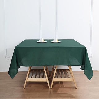 Add Elegance to Your Event with the 54x54 Hunter Emerald Green Square Seamless Polyester Tablecloth