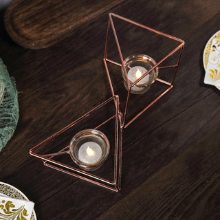 Rose Gold Geometric Candle Holder Set