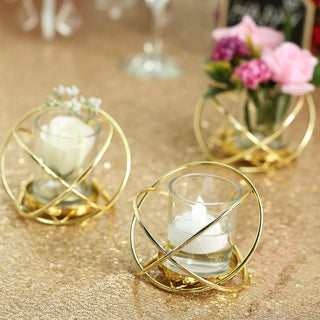 Elevate Your Décor with the 3 Pack Gold Metal Geometric Flower Bud Vase Votive Candle Holder Set