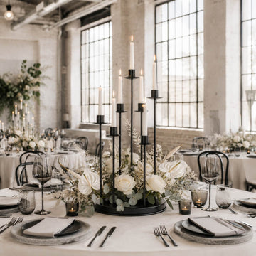 Cluster Candelabra Taper Candle Holder 7-Arm Black Metal Wedding Centerpiece - Table Decor 15"