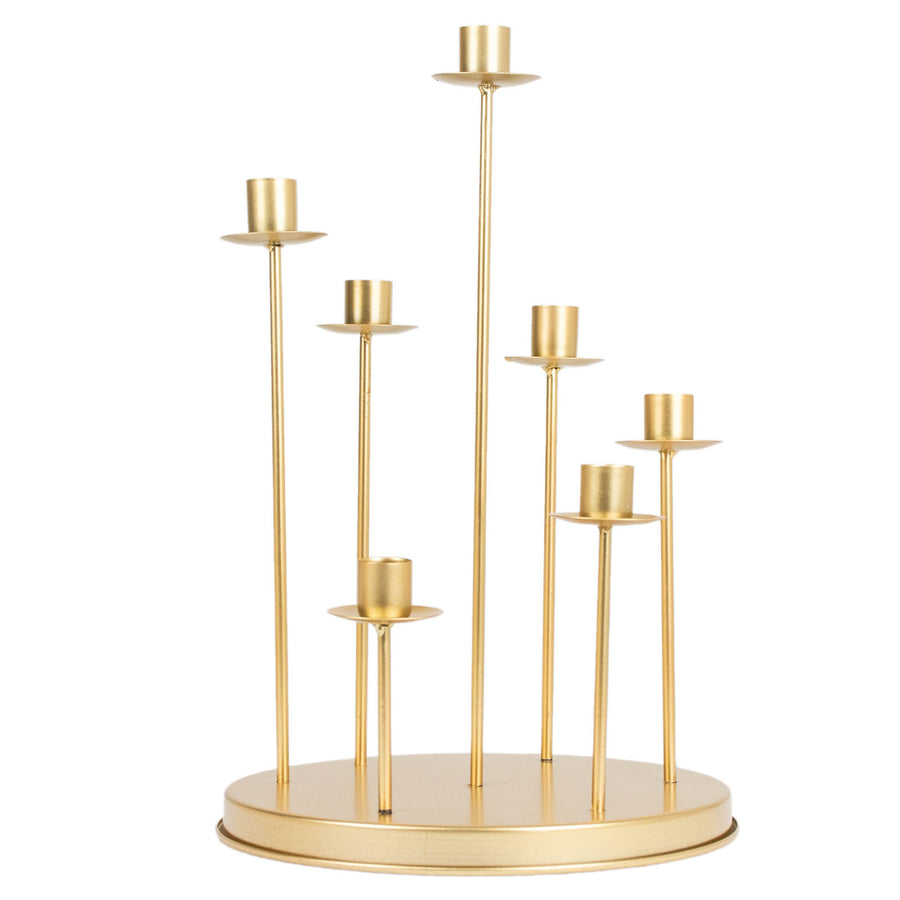 15inch Tall Gold 7-Arm Metal Cluster Round Taper Candelabra#whtbkgd