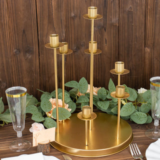 Create a Stunning Tablescape with the Gold 7-Arm Metal Cluster Round Taper Candelabra