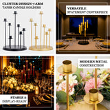 7-arm taper candle holders, black and gold metal centerpiece decor
