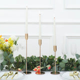 Set of 3 | Gold Metal Taper Candle Holder Set, Skinny Candlestick Stand With Round Solid Base
