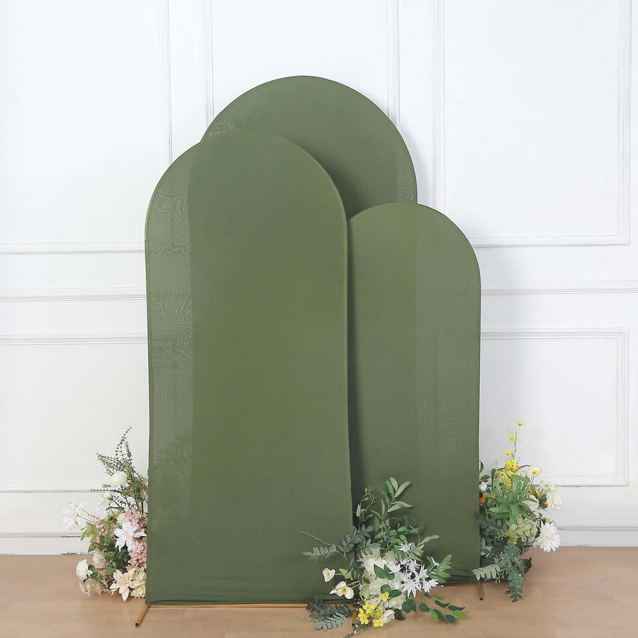 Set of 3 | Matte Olive Green Spandex Fitted Chiara Backdrop Stand Cover For Round Top