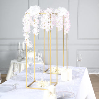 Elevate Your Event Decor with the 2 Pack | 32" Rectangular Gold Metal Wedding Flower Stand