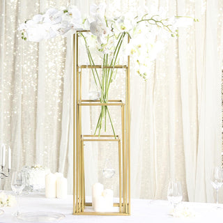 Elevate Your Event Decor with the Matte Gold Metal Frame Flower Stand