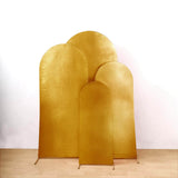 Set of 4 Gold Spandex Chiara Wedding Arch Covers with Metallic Finish, Fitted Covers For Round Top