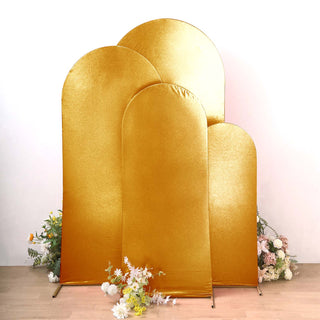 Elevate Your Event with the Captivating Gold Spandex Chiara Wedding Arch Covers