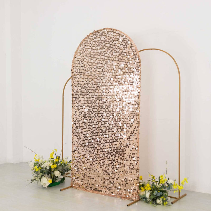 7ft Sparkly Rose Gold Big Payette Sequin Fitted Wedding Arch Cover for Round Top Chiara Backdrop