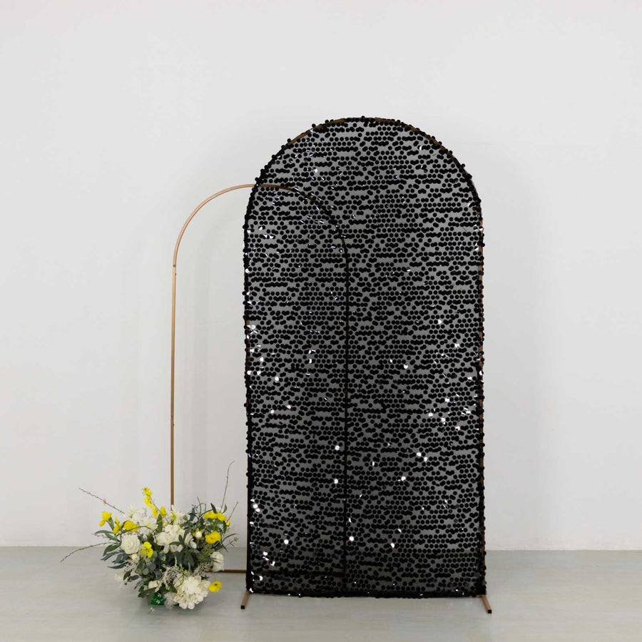 7ft Sparkly Black Big Payette Sequin Fitted Wedding Arch Cover for Round Top Chiara Backdrop Stand