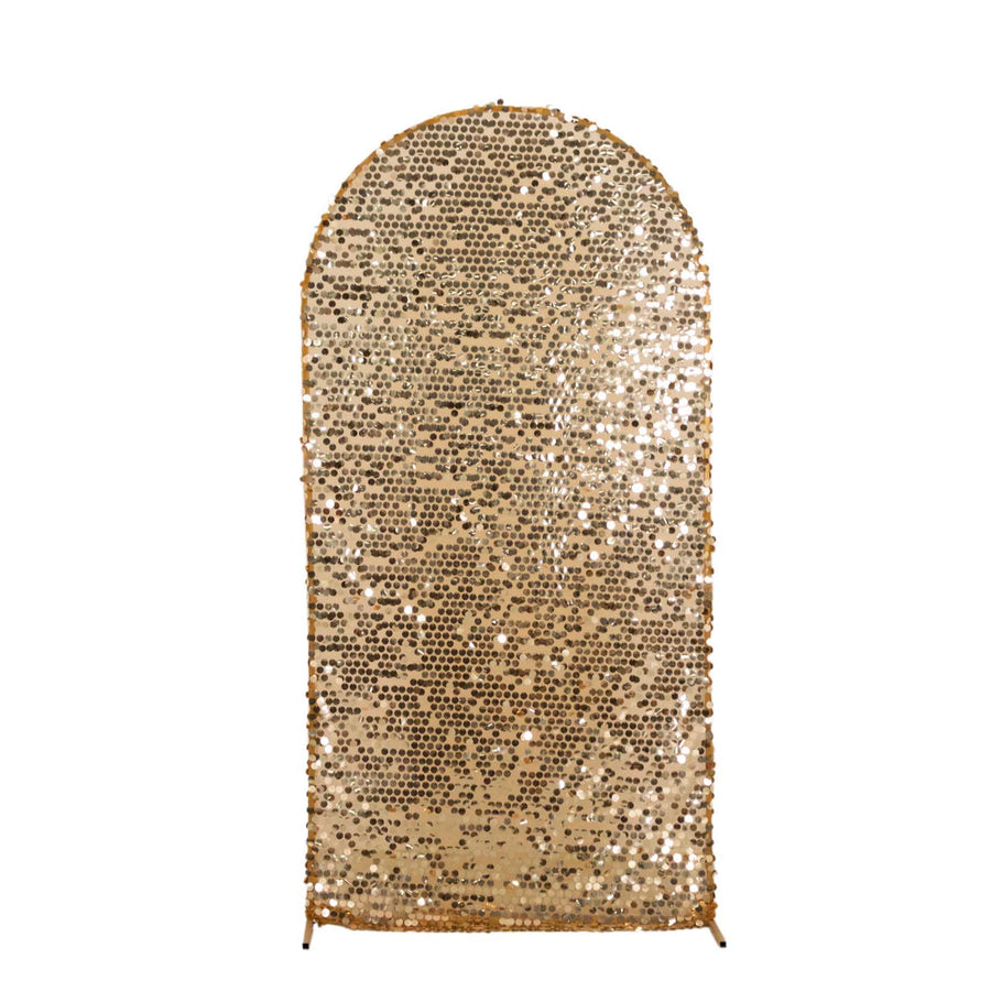 7ft Sparkly Gold Big Payette Sequin Fitted Wedding Arch Cover for Round Top Chiara Backdrop#whtbkgd