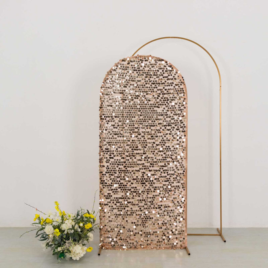 6ft Sparkly Rose Gold Big Payette Sequin Fitted Wedding Arch Cover for Round 