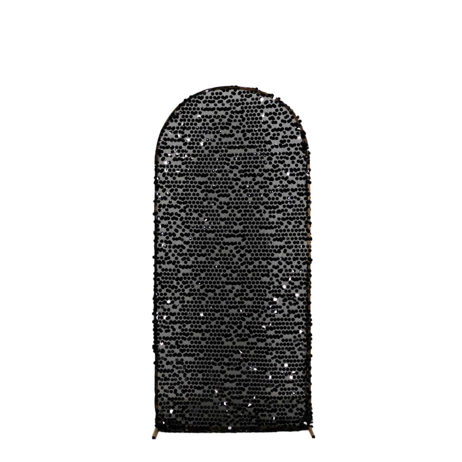6ft Sparkly Black Big Payette Sequin Fitted Wedding Arch Cover for Round Top Chiara#whtbkgd