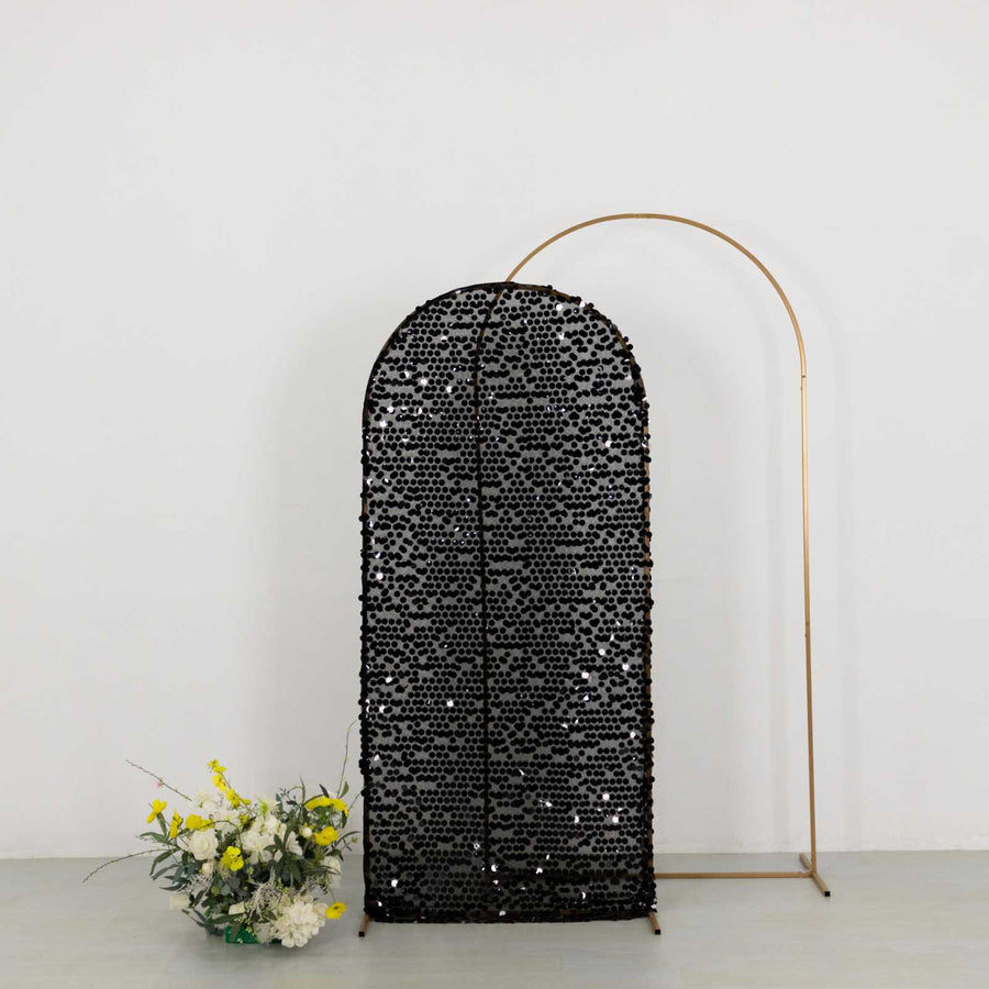 6ft Sparkly Black Big Payette Sequin Fitted Wedding Arch Cover for Round Top Chiara Backdrop