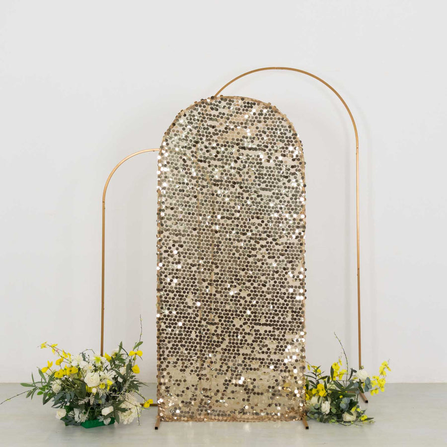 6ft Sparkly Champagne Big Payette Sequin Fitted Wedding Arch Cover for Round Top