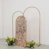 5ft Sparkly Rose Gold Big Payette Sequin Fitted Wedding Arch Cover for Round Top Chiara Backdrop