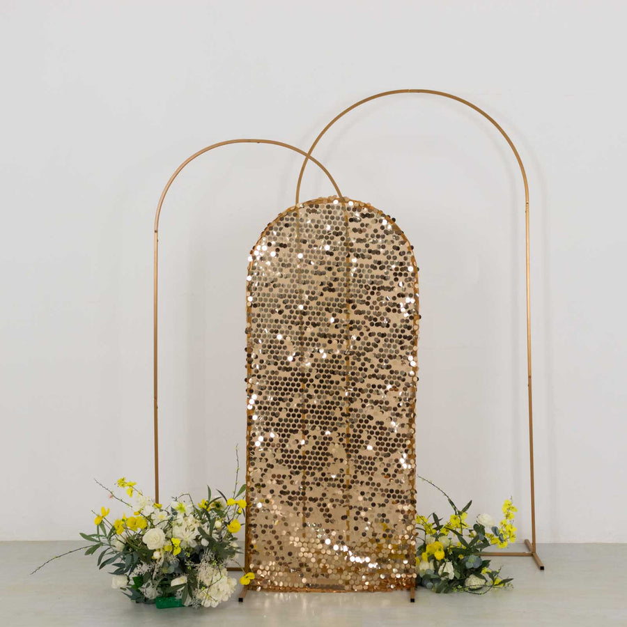 5ft Sparkly Gold Big Payette Sequin Fitted Wedding Arch Cover for Round Top Chiara Backdrop Stand