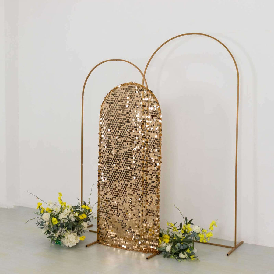 5ft Sparkly Gold Big Payette Sequin Fitted Wedding Arch Cover for Round Top Chiara Backdrop Stand