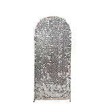 5ft Sparkly Silver Big Payette Sequin Fitted Wedding Arch Cover for Round Chiara Backdrop#whtbkgd