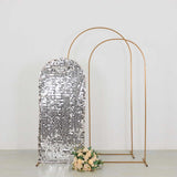 5ft Sparkly Silver Big Payette Sequin Fitted Wedding Arch Cover for Round Top Chiara Backdrop Stand