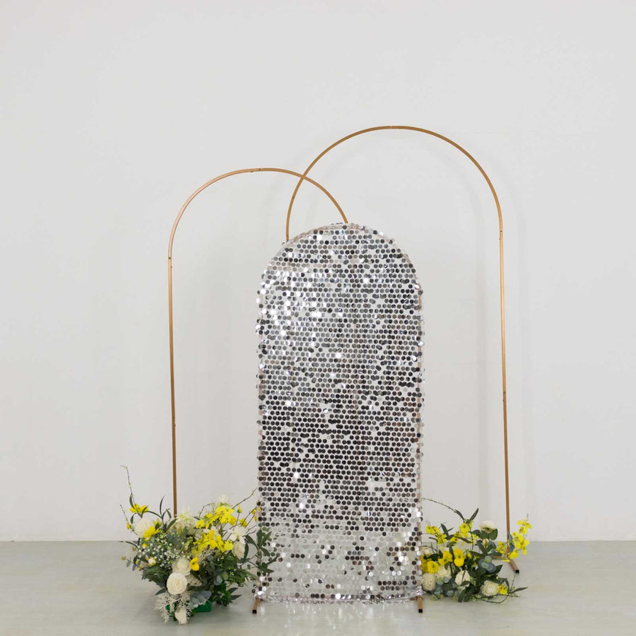 5ft Sparkly Silver Big Payette Sequin Fitted Wedding Arch Cover for Round Top Chiara Backdrop Stand