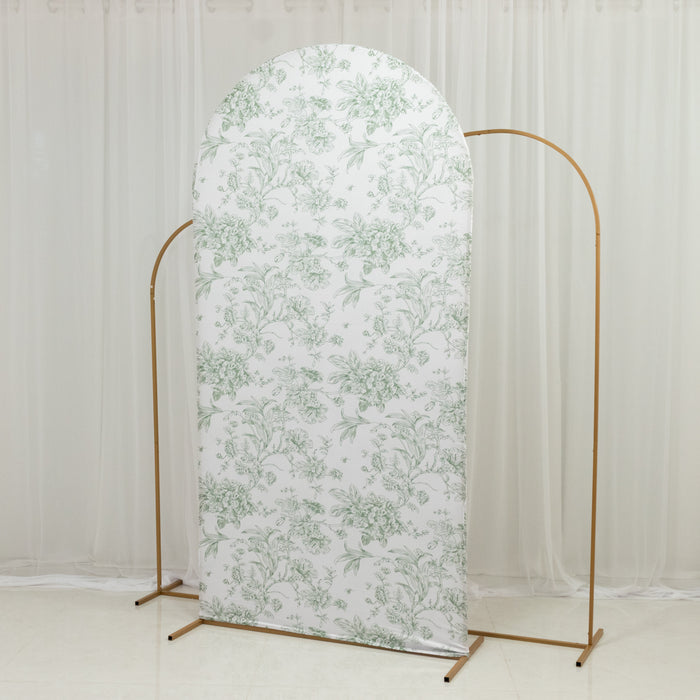 7ft Fitted Spandex Chiara Backdrop Cover – French Toile Dusty Sage Green