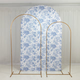 8ft Fitted Spandex Chiara Backdrop Cover – French Toile Blue & White Floral Arch