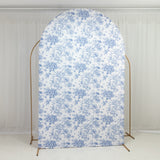 8ft Fitted Spandex Chiara Backdrop Cover – French Toile Blue & White Floral Arch