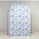 8ft Fitted Spandex Chiara Backdrop Cover – French Toile Blue & White Floral Arch