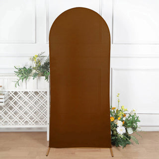 6ft Cinnamon Brown Spandex Fitted Chiara Backdrop Stand Cover For Round Top Wedding Arch