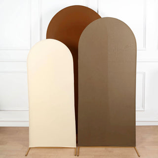Create a Stunning Display with the Set of 3 Mixed Natural Spandex Fitted Chiara Backdrop Stand Covers