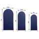 Set of 3 Matte Navy Blue Spandex Fitted Chiara Backdrop Stand Covers For Round Top Wedding