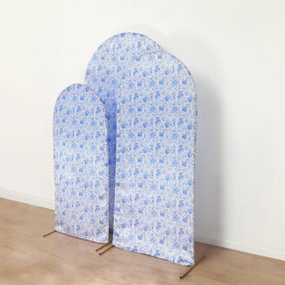Create a Memorable Wedding Experience with White Blue Satin Chiara Arch Covers
