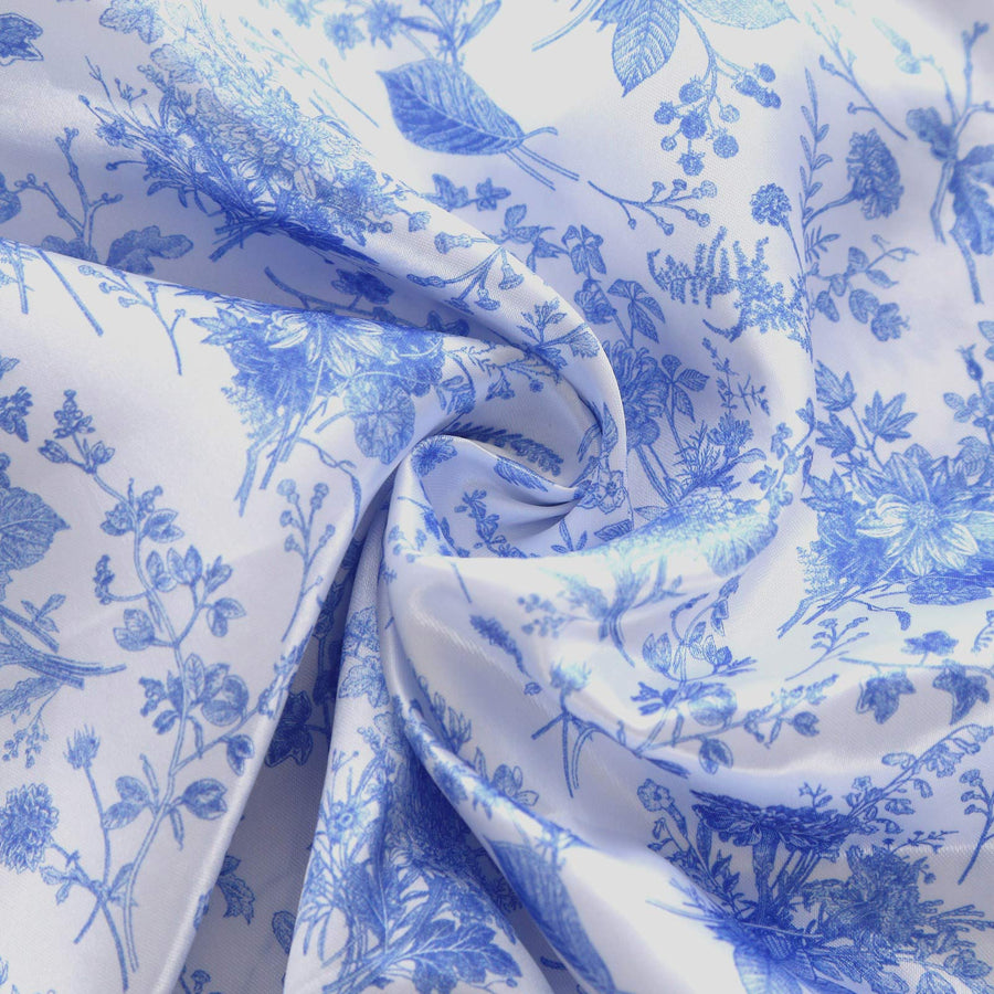 Set of 3 White Blue Satin Chiara Wedding Arch Covers With Chinoiserie Floral Print, Fitted#whtbkgd