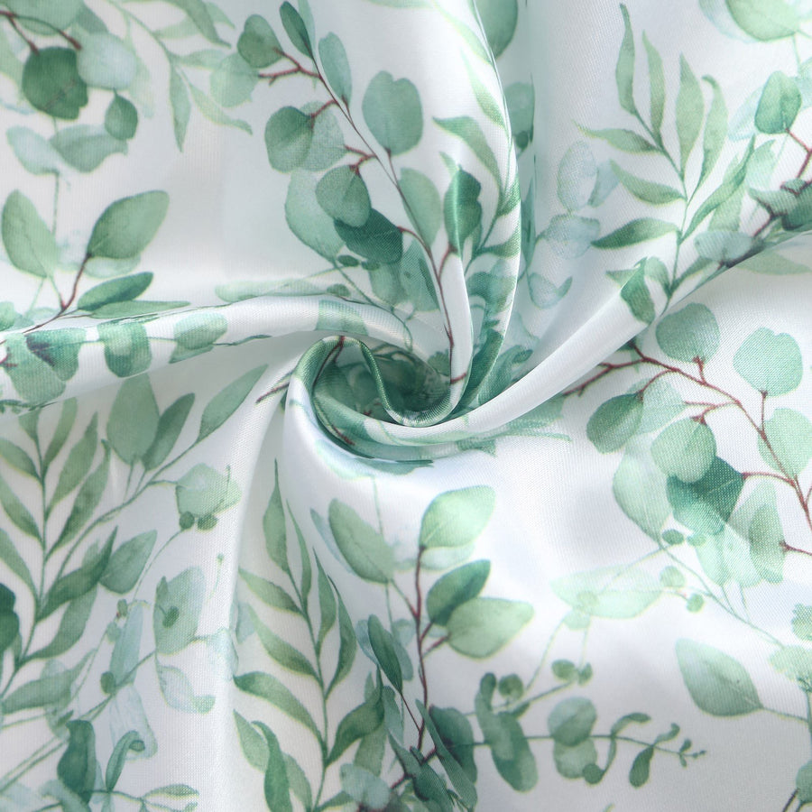 Set of 3 White Green Satin Chiara Wedding Arch Covers With Eucalyptus Leaves Print, Fitted#whtbkgd
